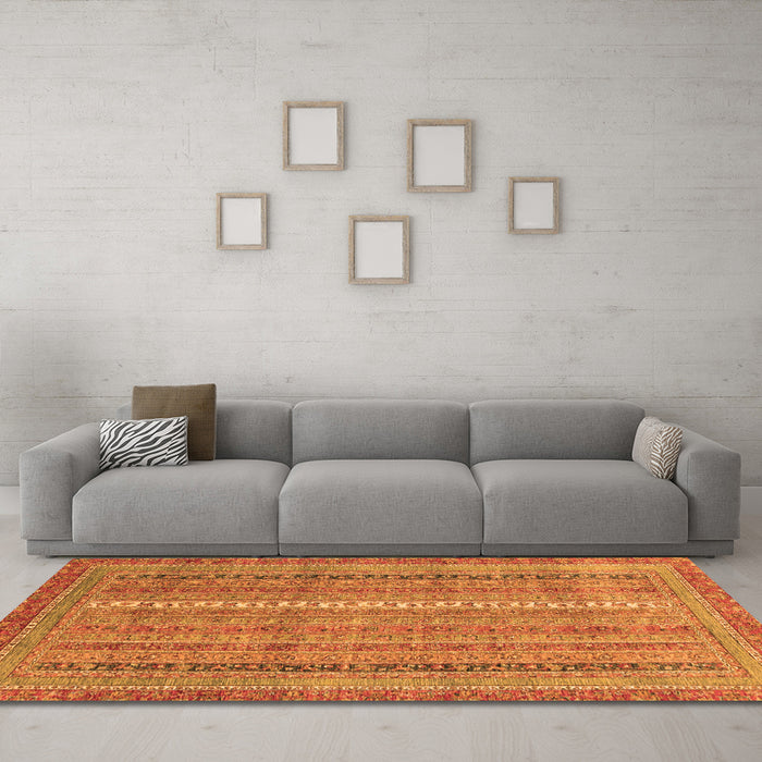 Machine Washable Abstract Orange Modern Area Rugs in a Living Room, wshabs2612org