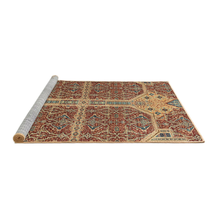 Sideview of Machine Washable Abstract Brown Red Rug, wshabs2613