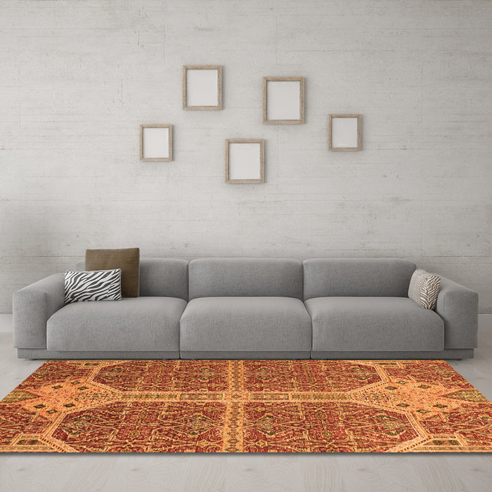 Machine Washable Abstract Orange Modern Area Rugs in a Living Room, wshabs2613org