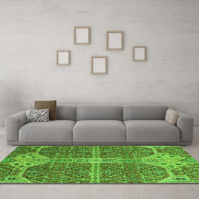 Machine Washable Abstract Green Modern Area Rugs in a Living Room,, wshabs2613grn