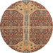 Round Abstract Brown Red Modern Rug, abs2613