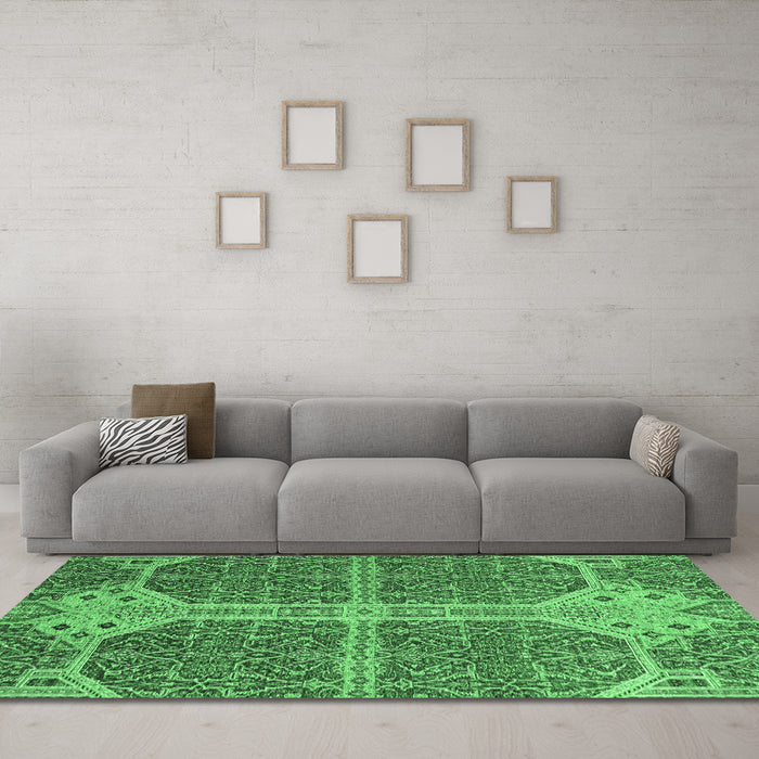 Machine Washable Abstract Emerald Green Modern Area Rugs in a Living Room,, wshabs2613emgrn