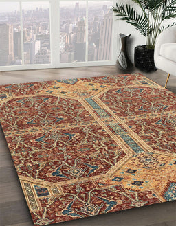 Abstract Brown Red Modern Rug in Family Room, abs2613