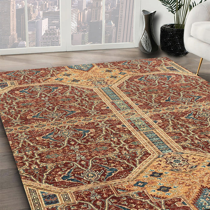 Machine Washable Abstract Brown Red Rug in a Family Room, wshabs2613
