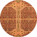 Round Machine Washable Abstract Orange Modern Area Rugs, wshabs2613org