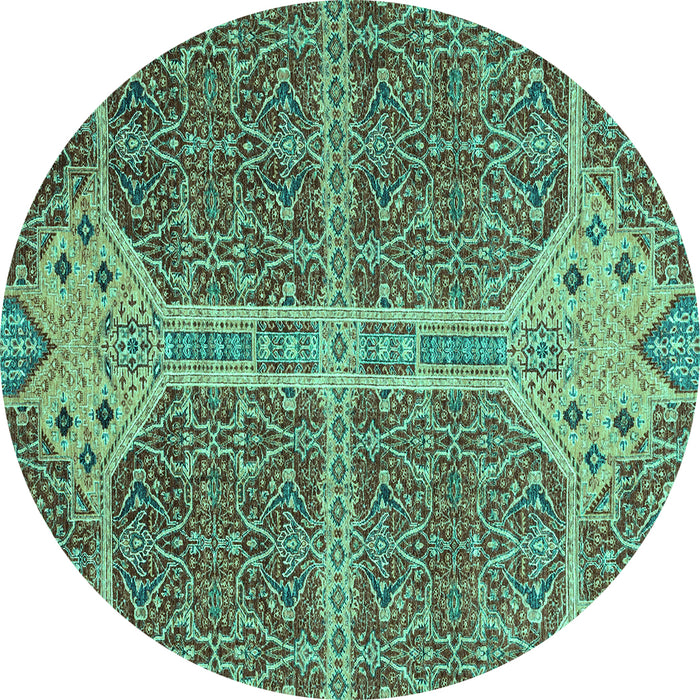 Round Machine Washable Abstract Turquoise Modern Area Rugs, wshabs2613turq