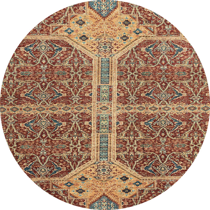 Round Machine Washable Abstract Brown Red Rug, wshabs2613