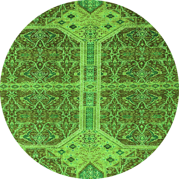 Round Machine Washable Abstract Green Modern Area Rugs, wshabs2613grn