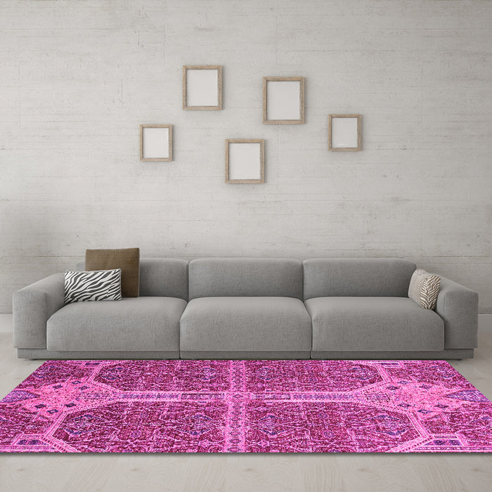 Machine Washable Abstract Pink Modern Rug in a Living Room, wshabs2613pnk
