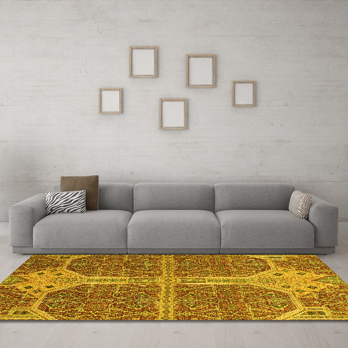 Machine Washable Abstract Yellow Modern Rug in a Living Room, wshabs2613yw
