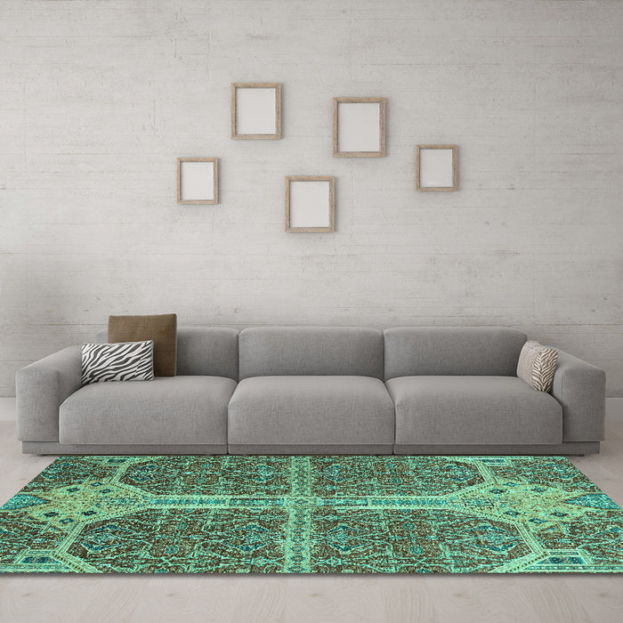 Machine Washable Abstract Turquoise Modern Area Rugs in a Living Room,, wshabs2613turq
