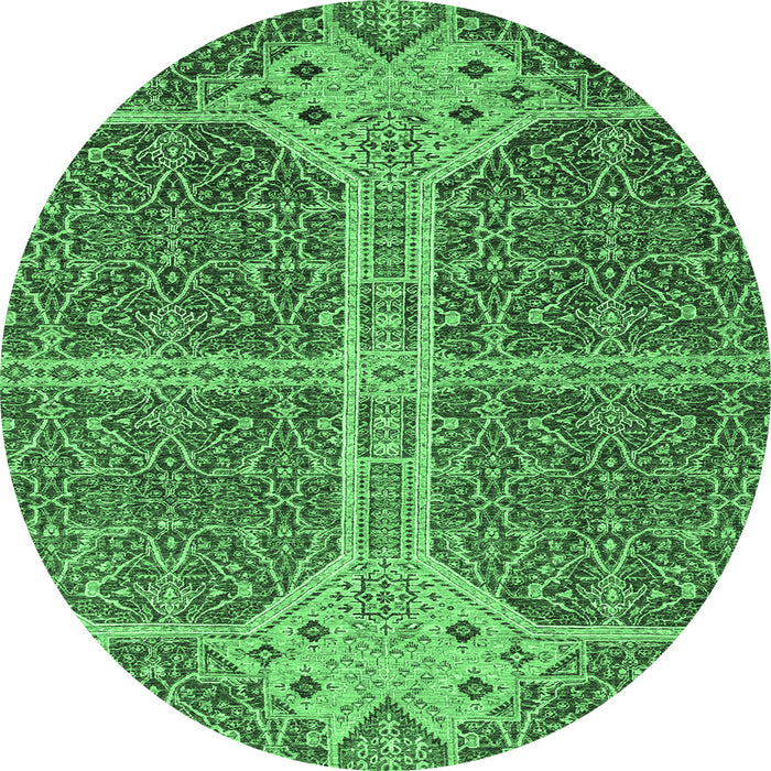 Round Machine Washable Abstract Emerald Green Modern Area Rugs, wshabs2613emgrn