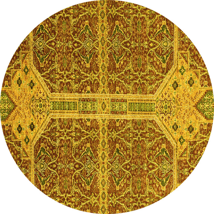 Round Abstract Yellow Modern Rug, abs2613yw
