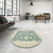 Round Machine Washable Abstract PaleGold Rug in a Office, wshabs2614