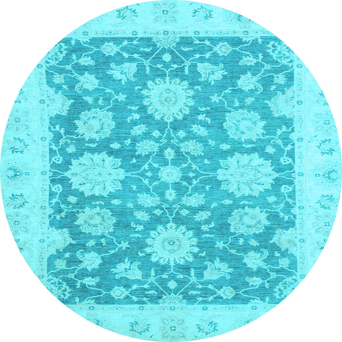 Round Oriental Light Blue Traditional Rug, abs2614lblu