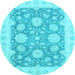 Round Oriental Light Blue Traditional Rug, abs2614lblu