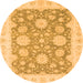 Round Machine Washable Oriental Orange Traditional Area Rugs, wshabs2614org