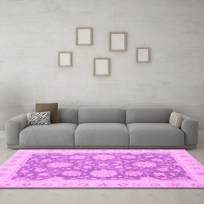 Machine Washable Oriental Pink Traditional Rug in a Living Room, wshabs2614pnk