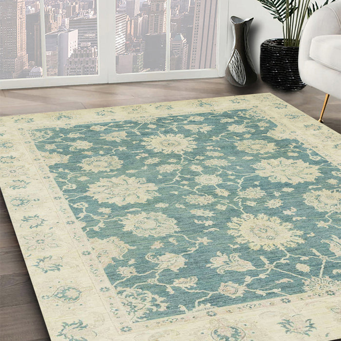 Abstract Pale Gold Oriental Rug in Family Room, abs2614