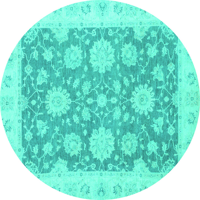 Round Machine Washable Oriental Turquoise Traditional Area Rugs, wshabs2614turq