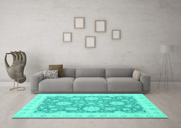Machine Washable Oriental Turquoise Traditional Area Rugs in a Living Room,, wshabs2614turq