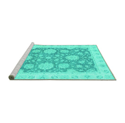 Sideview of Machine Washable Oriental Turquoise Traditional Area Rugs, wshabs2614turq