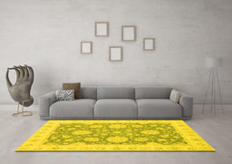 Machine Washable Oriental Yellow Traditional Rug in a Living Room, wshabs2614yw