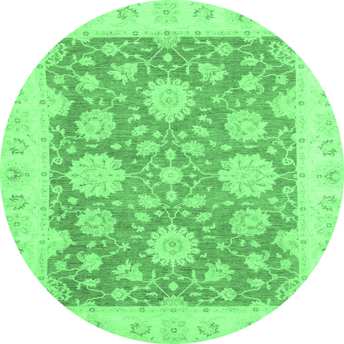 Round Machine Washable Oriental Emerald Green Traditional Area Rugs, wshabs2614emgrn
