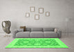 Machine Washable Oriental Green Traditional Area Rugs in a Living Room,, wshabs2614grn