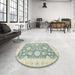 Round Abstract Pale Gold Oriental Rug in a Office, abs2614