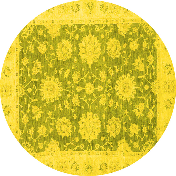 Round Machine Washable Oriental Yellow Traditional Rug, wshabs2614yw