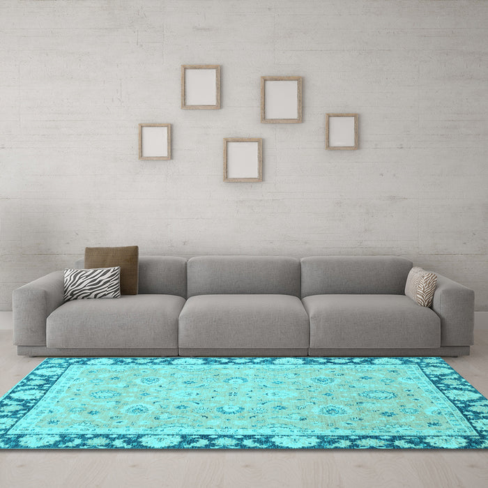 Machine Washable Oriental Light Blue Traditional Rug in a Living Room, wshabs2615lblu