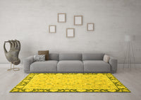 Machine Washable Oriental Yellow Traditional Rug, wshabs2615yw