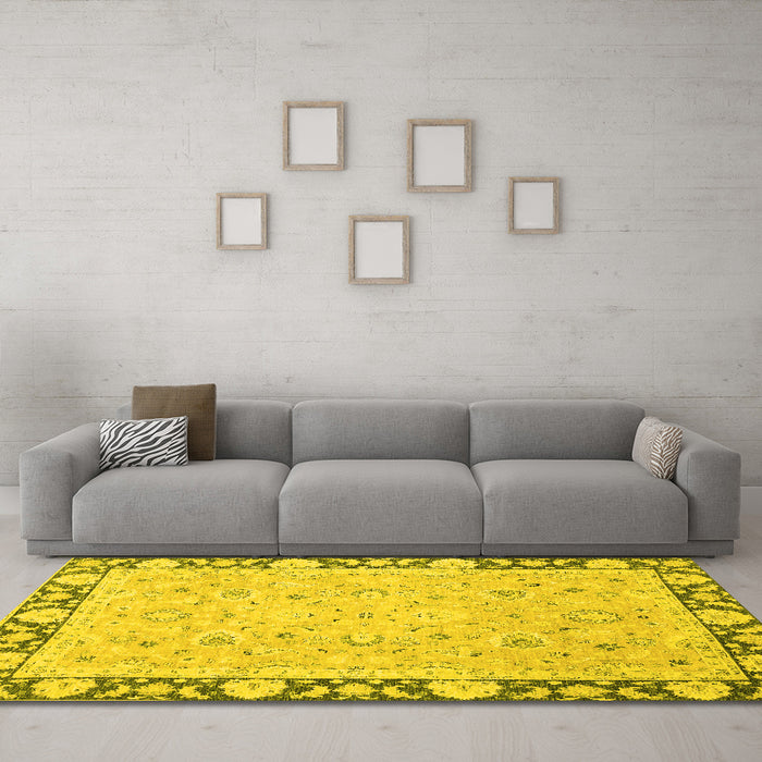 Machine Washable Oriental Yellow Traditional Rug in a Living Room, wshabs2615yw
