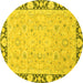 Round Machine Washable Oriental Yellow Traditional Rug, wshabs2615yw