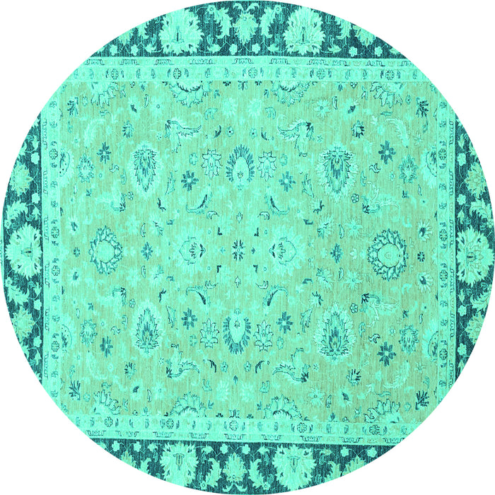 Round Machine Washable Oriental Turquoise Traditional Area Rugs, wshabs2615turq