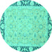 Round Machine Washable Oriental Turquoise Traditional Area Rugs, wshabs2615turq