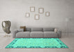 Machine Washable Oriental Turquoise Traditional Area Rugs in a Living Room,, wshabs2615turq