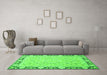 Machine Washable Oriental Green Traditional Area Rugs in a Living Room,, wshabs2615grn