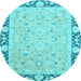 Round Machine Washable Oriental Light Blue Traditional Rug, wshabs2615lblu