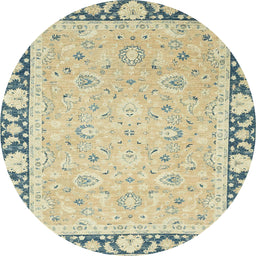 Round Machine Washable Abstract Brown Gold Rug, wshabs2615