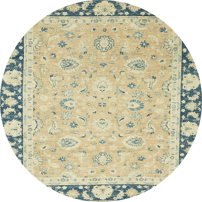 Round Machine Washable Abstract Brown Gold Rug, wshabs2615