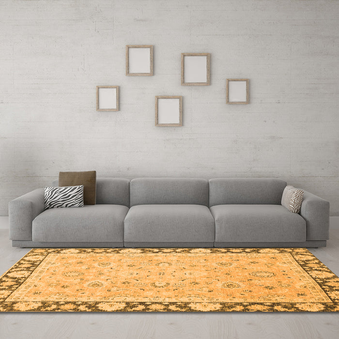 Machine Washable Oriental Orange Traditional Area Rugs in a Living Room, wshabs2615org