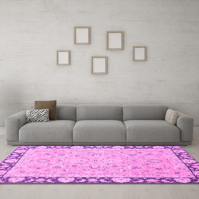 Machine Washable Oriental Pink Traditional Rug in a Living Room, wshabs2615pnk