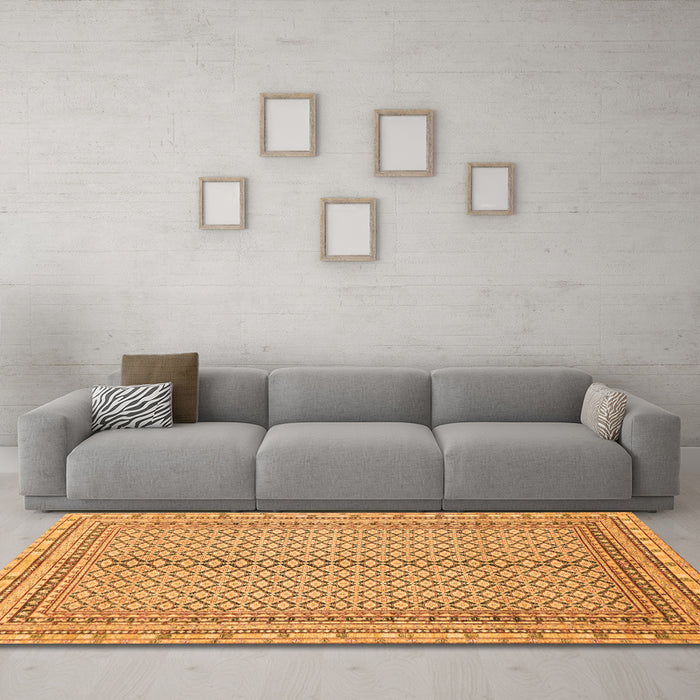 Machine Washable Abstract Orange Modern Area Rugs in a Living Room, wshabs2616org