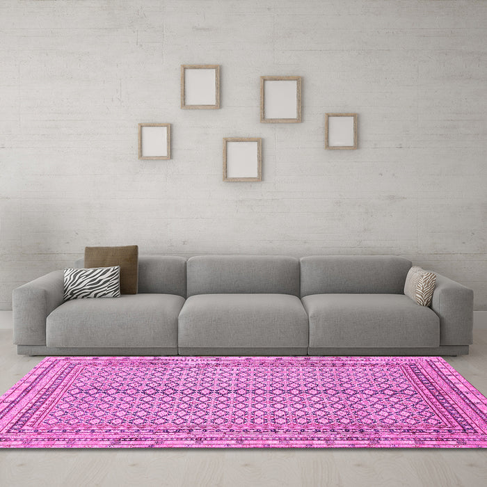 Machine Washable Abstract Pink Modern Rug in a Living Room, wshabs2616pnk