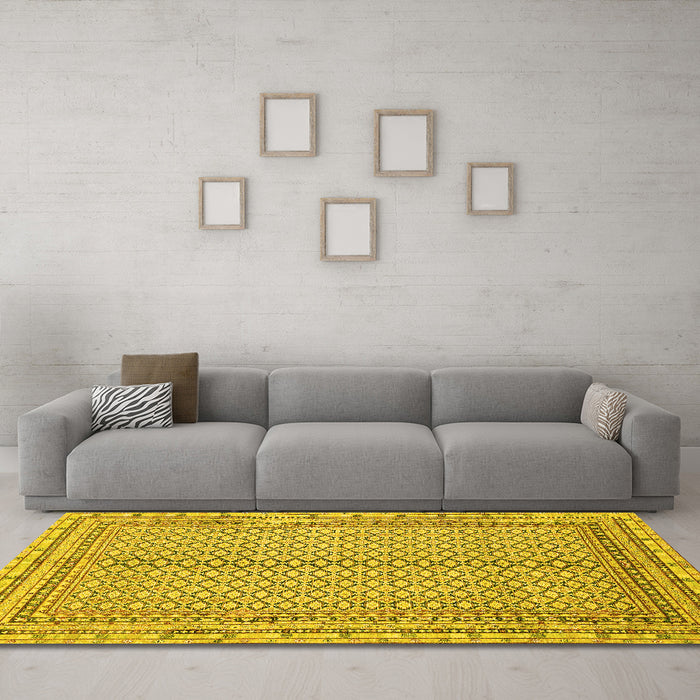 Machine Washable Abstract Yellow Modern Rug in a Living Room, wshabs2616yw