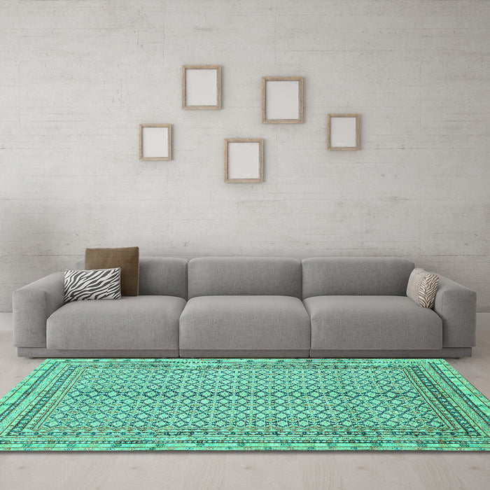 Machine Washable Abstract Turquoise Modern Area Rugs in a Living Room,, wshabs2616turq