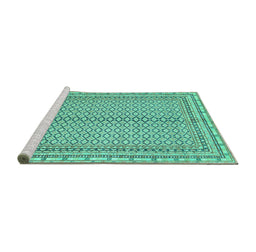 Sideview of Machine Washable Abstract Turquoise Modern Area Rugs, wshabs2616turq