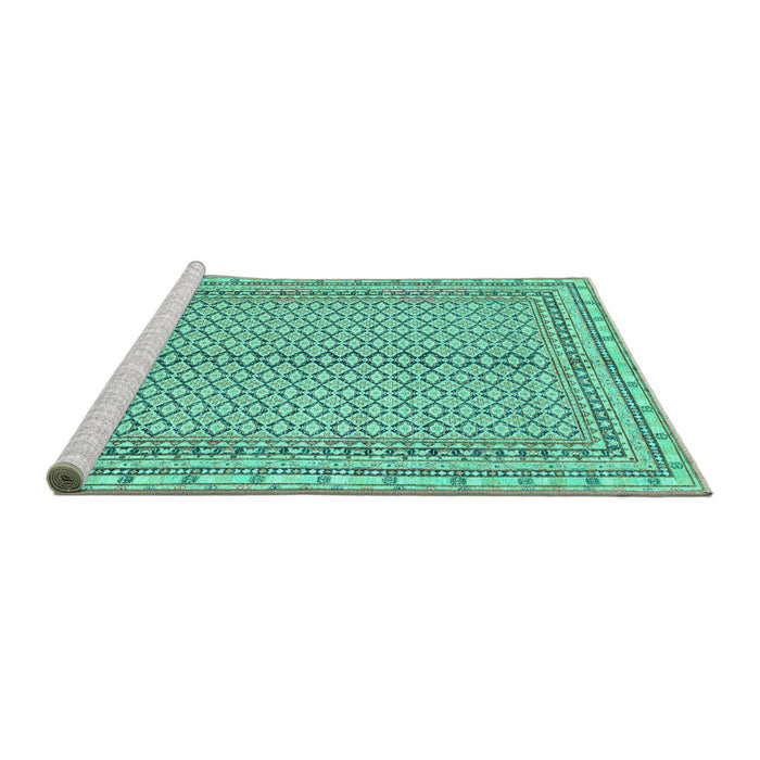 Sideview of Machine Washable Abstract Turquoise Modern Area Rugs, wshabs2616turq